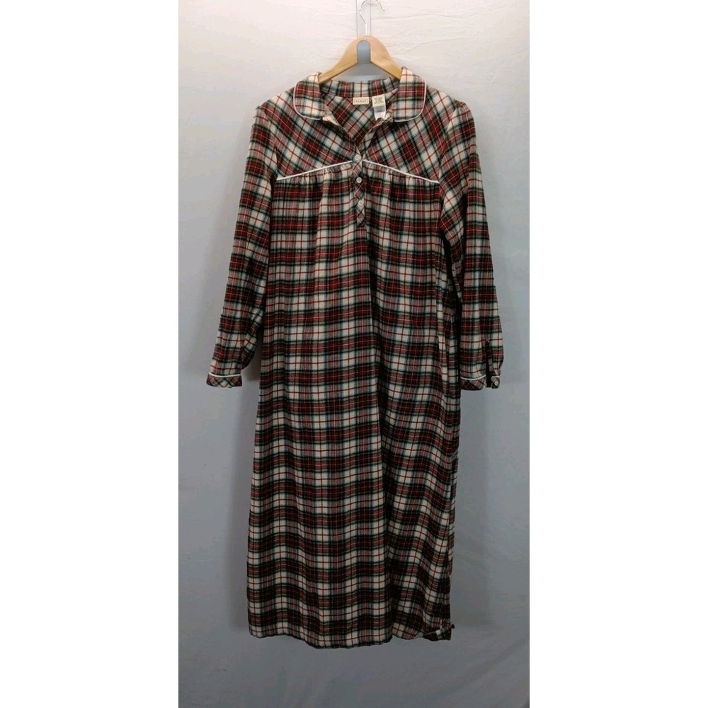L.L. Bean Flannel Night Gown Women's Reg Sz M Scotch Plaid Cottage Prairie Cabin